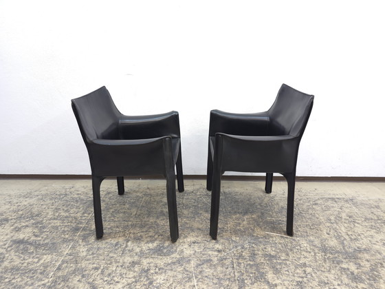 Image 1 of Cassina Cab 413 Set Designer Fauteuil Lederen Stoel Zwart