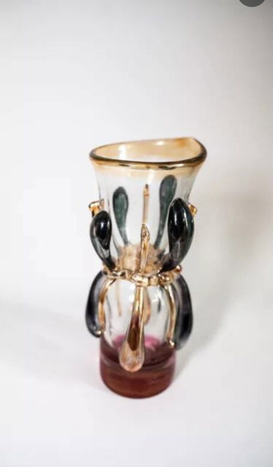 Image 1 of Handgeblazen glazen Ion Tamaian vaas, gesigneerd