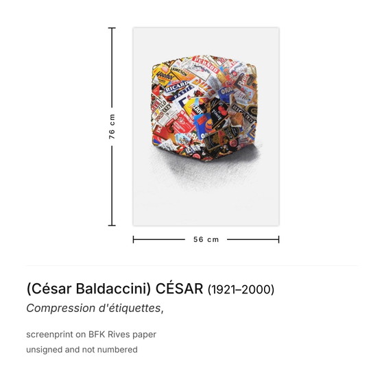 (César Baldaccini) César Screenprint Compression D'étiquettes – Lithographs & prints, Paper (photo 3 of 5)