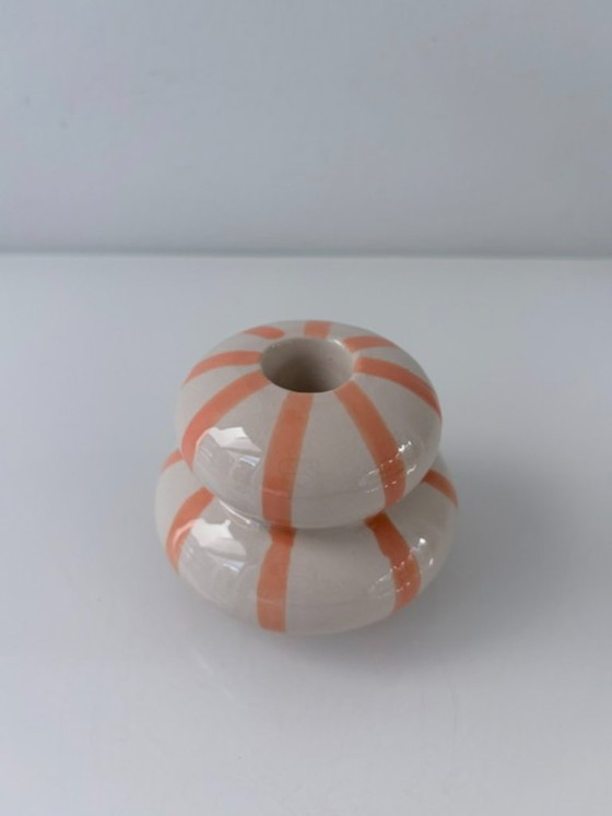 Set di 4 portacandele in ceramica con strisce colorate, Crema, Modern (foto 10 di 12)