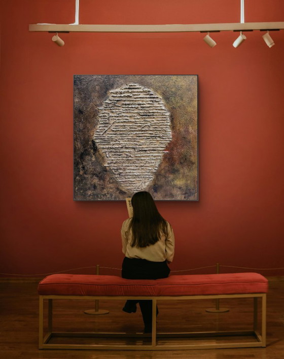 Image 1 of Líneas y Rostros – Objeto Escultórico de Pared con Relieve Crudo (121 × 121 × 4 cm)