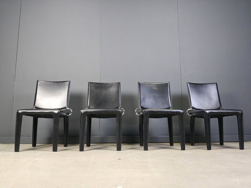 Black leather dining chairs by Arper italy, 1980s - set of 4
