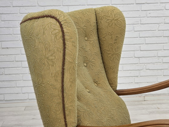 Image 1 of 1960er Jahre Dänischer Sessel, hellgrüner Möbelvelours, Buchenholz