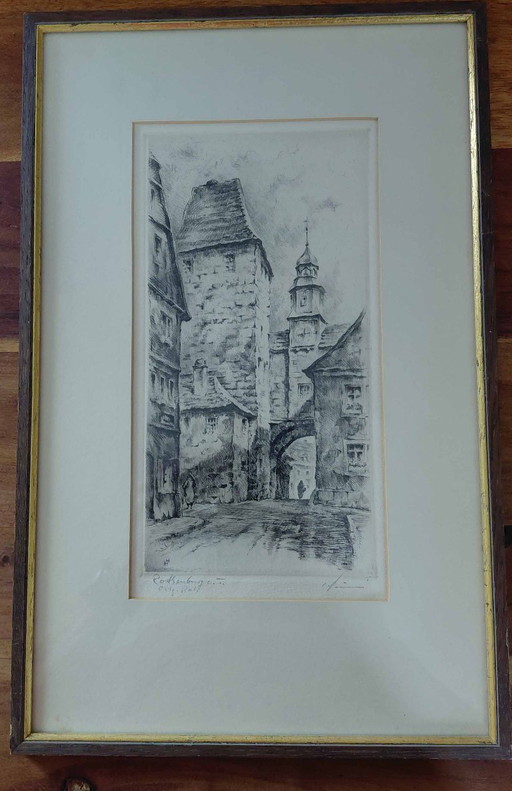 Signierte Original Radierung Rothenburg o. d. T.