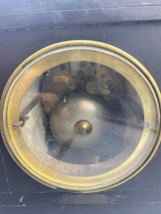 Clock and bronze sculpture signed Jean-Jules Salmson – Black marble – Barrard and Vignon Paris clockwork – (photo 9 of 12)