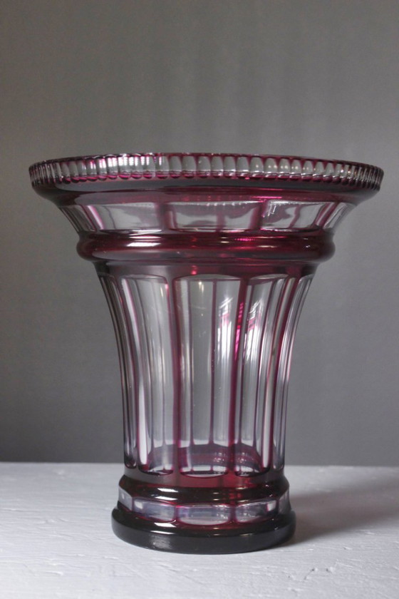 Image 1 of Antike, doppelwandige, violette Kristallvase im Baccarat-Stil, 20. Jahrhundert
