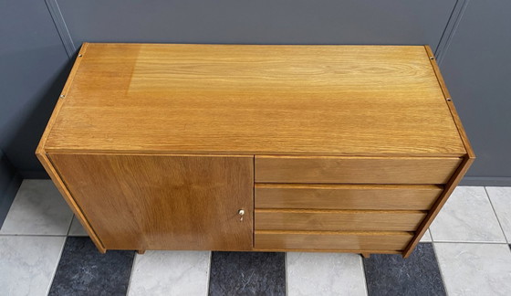 Image 1 of Jiri Jiroutek blond houten dressoir jaren 60 model U458 4 laden en een deur