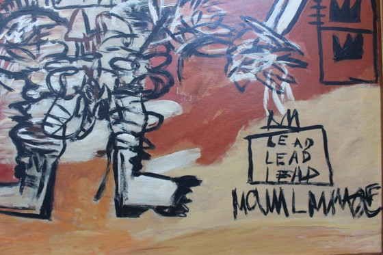 Image 1 of After Basquiat, Neo-Expressionist Composition, 1980s, Oil & Wood