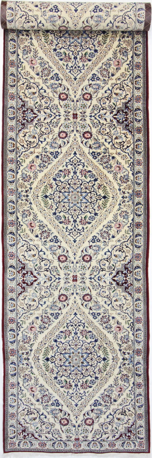 Origineel handgeknoopt Perzisch tapijt Nain 9 LA Fine met zijde 450 x 90 cm Topconditie