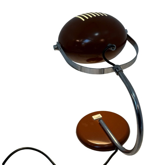 Image 1 of Herda - Lampada da tavolo dell'era spaziale - Base e paralume marrone, montante cromato (modello raro)