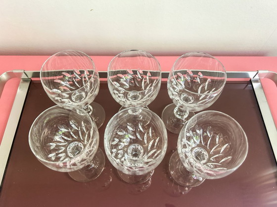 6x Vintage Geslepen Kristal Wijnglas – Glazen & Karaffen, Crystal (photo 4 of 8)