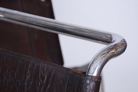 Set van vier originele Bauhaus-stoelen, echt leer, chroom, Duitsland, jaren 1930 – Eetkamerstoelen, Leather (photo 9 of 11)