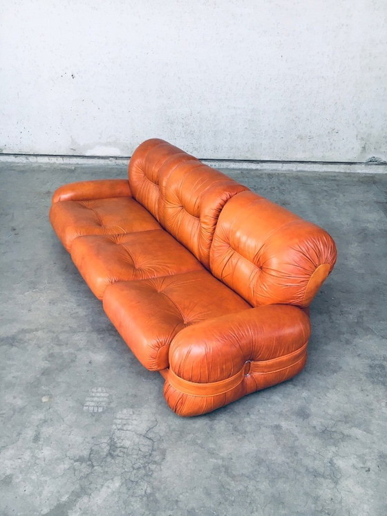 Image 1 of 1970's Midcentury Modern Italian Design by Adriano Piazzesi Leather 3 Seat Sofa