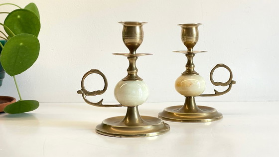 Image 1 of Candelieri vintage in onice, marmo e ottone