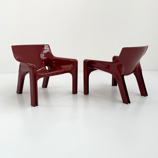Paar Bourgondische Vicario-loungestoelen van Vico Magistretti voor Artemide, 1970