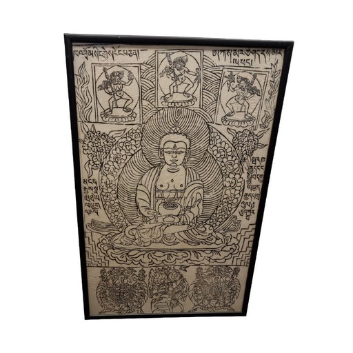 Tibetaanse houtsnedeafdruk met goden