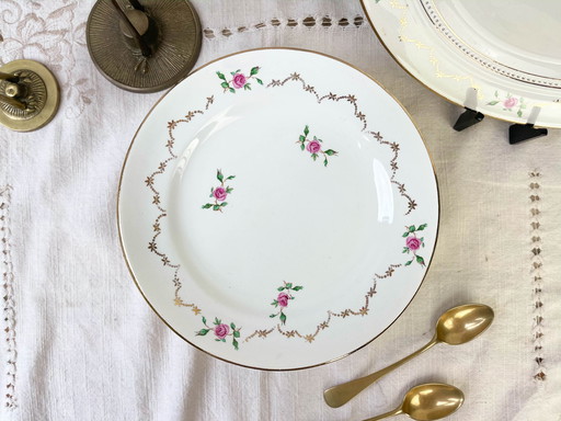 Lot de 11 Petites Assiettes + Plat en Porcelaine Vintage L’Amandinoise Motif Fleuri