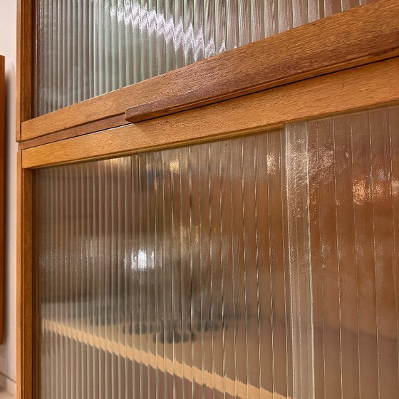 Image 1 of Tall glass display case from the 1960s with ribbed glass