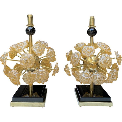Pair of vintage murano glass "lions" lamps, 1980