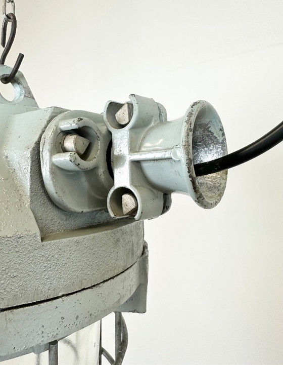 Image 1 of Grey Industrial Bunker Hanging Light with Iron Cage from Elektrosvit, 1970s