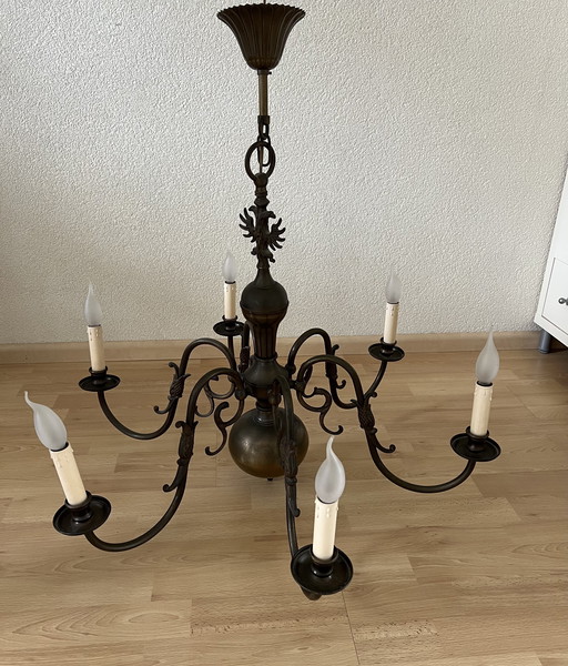 Lustre vintage avec 6 bras de bougies vers 1940
