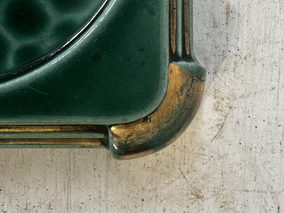 Posavasos Art Déco de cerámica esmaltada en verde y dorado moteado. – Accesorios de mesa, Ceramic, Vintage (photo 8 of 12)