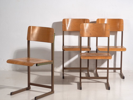 Vintage lounge chairs (c.1950). Set of 4 pieces – Dining chairs, Wood, Metal, Retro (photo 2 of 28)