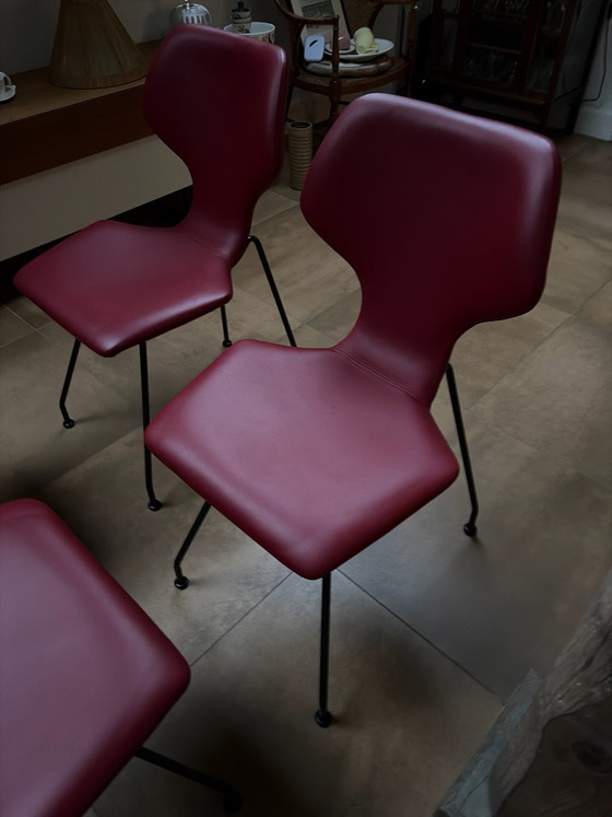 4 sedie Cavalletta Design on Stock, Sedie da pranzo, Pelle, Rosso (foto 5 di 8)