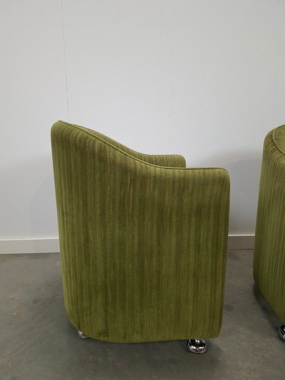 Image 1 of Set groene cocktail stoelen met chromen wielen