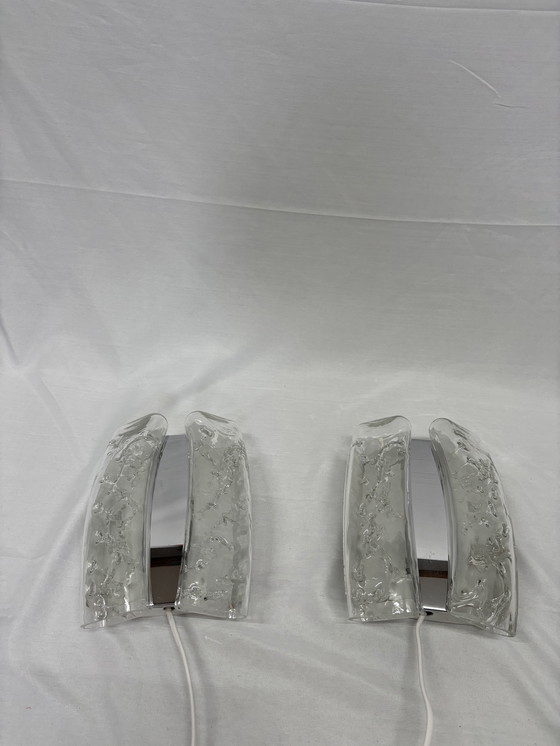 Image 1 of Set van 2 vintage Doria Leuchten ijsglas wandlampen jaren 60