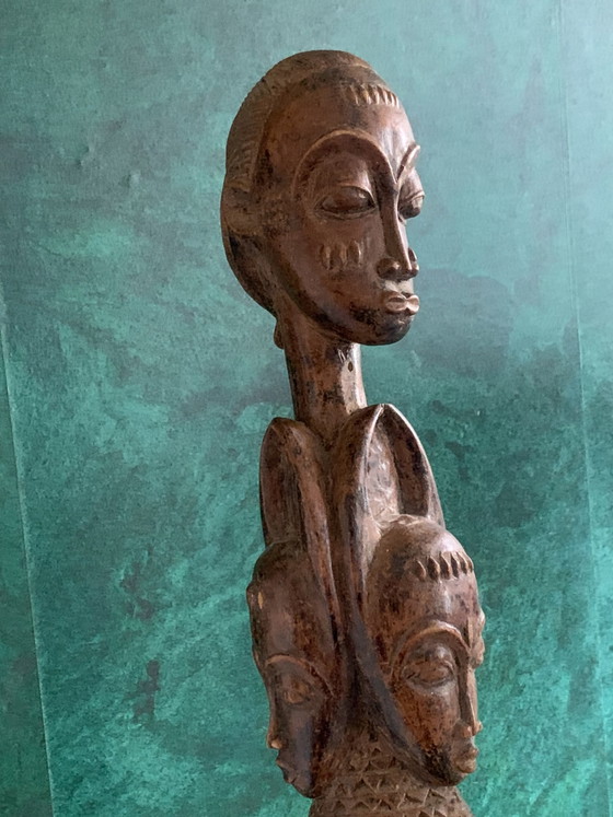 Rare Baoulé Ceremonial Spoon - Triple Figure. Acquired in Dakar, 1980s - 73 cm – Sculpture, Wood (photo 5 of 13)