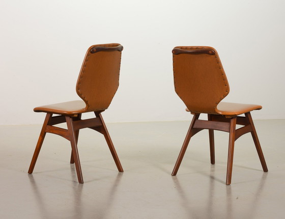Image 1 of Set di 2 sedie da pranzo in stile Webe vintage di design olandese color caramello, anni '60