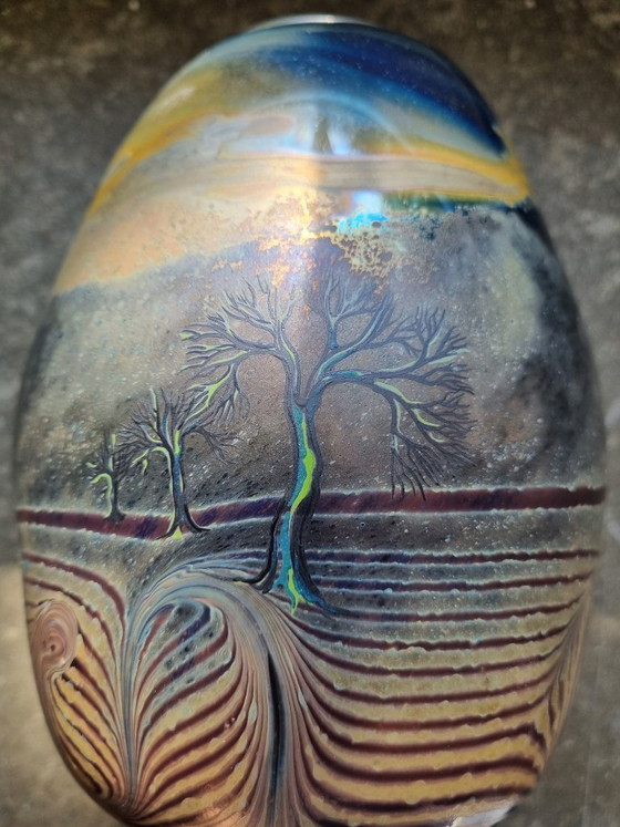 Image 1 of Eisch Studioglas Vase 1991 – Signed – Iridescent – ​​Landscape Decor 18.5cm