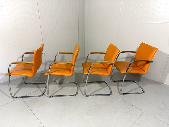 Image 1 of 4 x Leolux Freyr Stühle in orangefarbenem Leder