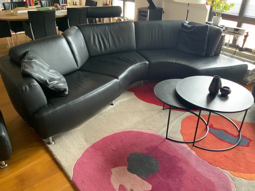 Black leather organic sofa from FM Muster