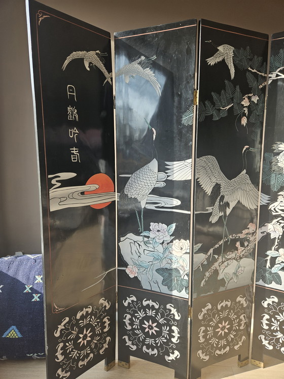 Image 1 of Wunderschön und charaktervoll: Antiker orientalischer 6-teiliger Raumteiler mit Kranichen