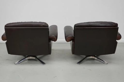 Sillón giratorio vintage De Sede DS-31 en cuero marrón