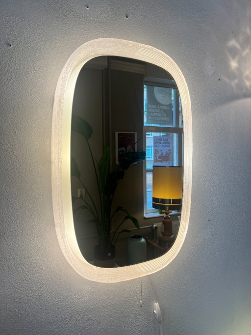 Vintage Mirror With Lighting, Hillebrand, Germany 1970's