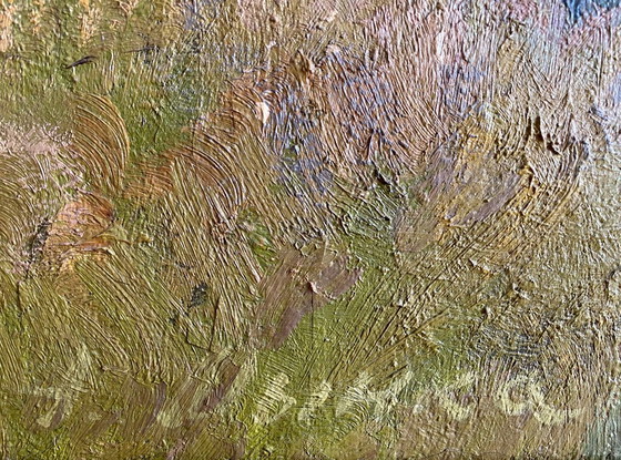 Image 1 of Original Vintage Oil Painting Nature Landscape By the River