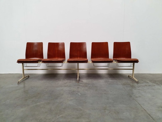 Image 1 of teak plywood vintage industrieel retro kerkbank 60s design