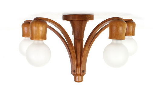 Wie Neu! Domus Danish Mid Century Teak Chandelier / Kronleuchter, Vintage Deckenleuchte