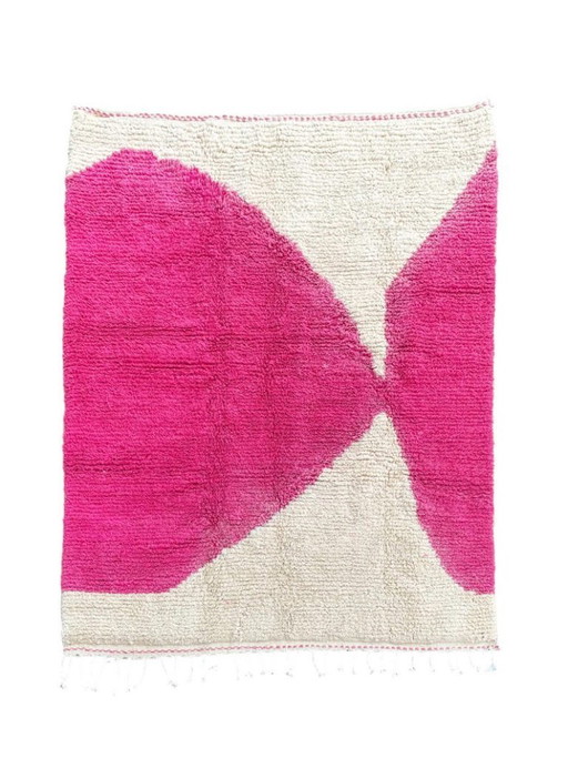 Pink and white Moroccan Mrirt Wool Rug 300X200 cm – Handwoven Berber Carpet, Modern Abstract Boho Style, Authentic Wool Area Rug