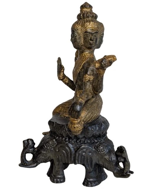 Vuurverguld bronzen viergezichtige Brahma – India, 18e–19e eeuw – Beeldhouwkunst (photo 4 of 9)