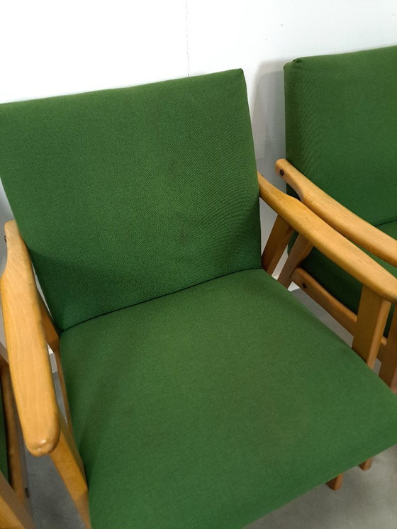 Image 1 of Set of 6 groene eetkamerstoelen met beukenhout