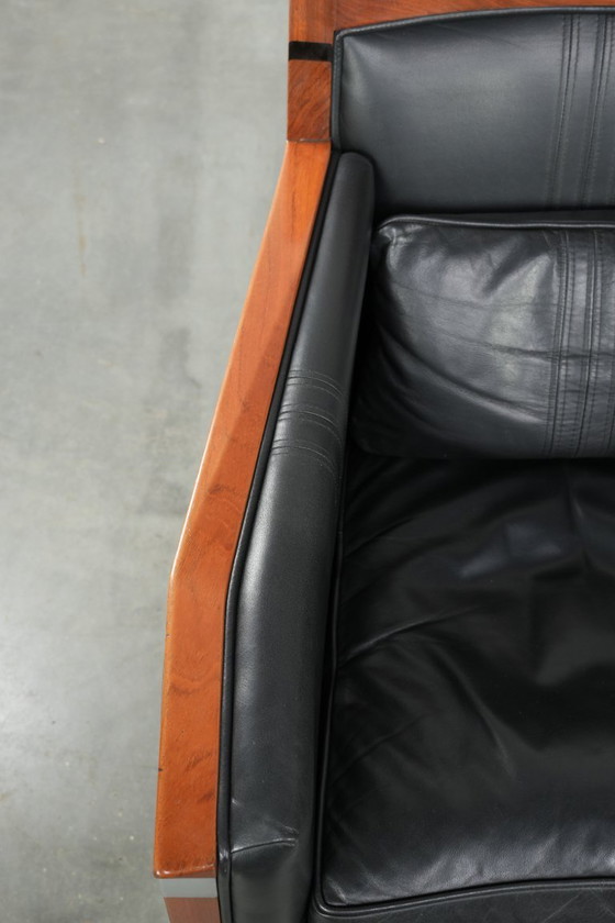 Image 1 of Black leather set of 2 Art Deco Schuitema design armchairs in good condition