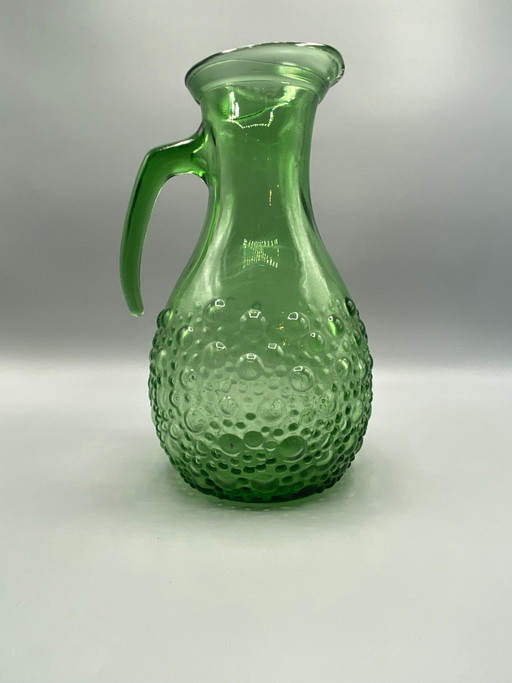 Vintage groene bubbelglazen kan – jaren 60-70 – glazen karaffen, Glass