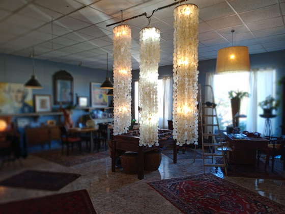 Image 1 of Vintage Mother-of-Pearl Hanging Lamp