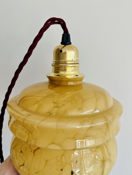 Image 1 of Vintage Art Deco amber marbled glass pendant lamp – 1920s/1930s style