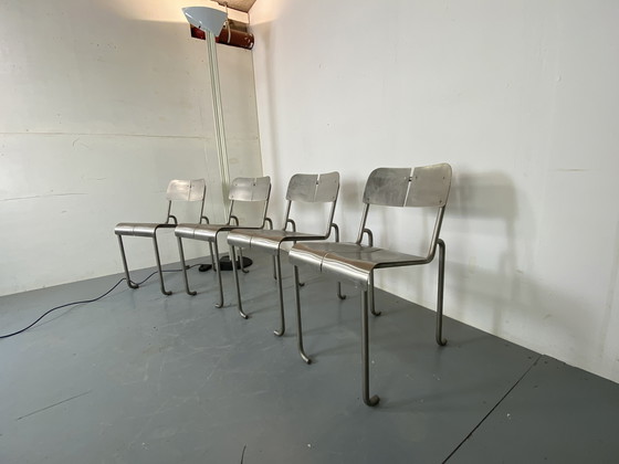 Image 1 of  Sillas de comedor arquitectónicas postmodernas de acero inoxidable, años 80, juego de 4