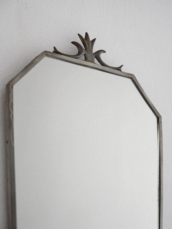 Image 1 of 1931 Scandinavian Art Deco mirror in engraved tin